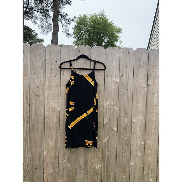Willy Black Bamboo Shift Dress Small Black Yellow Summer Beach Sundress Spring - Picture 6 of 8